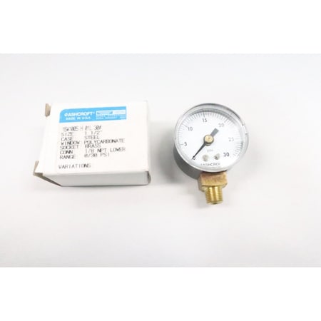 Ashcroft 1-1/2In 1/8In 0-30Psi Npt Pressure Gauge 15W1005 H 01L 30
